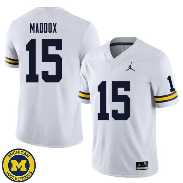 Mens University of Michigan #15 Andy Maddox White Alumni Jersey